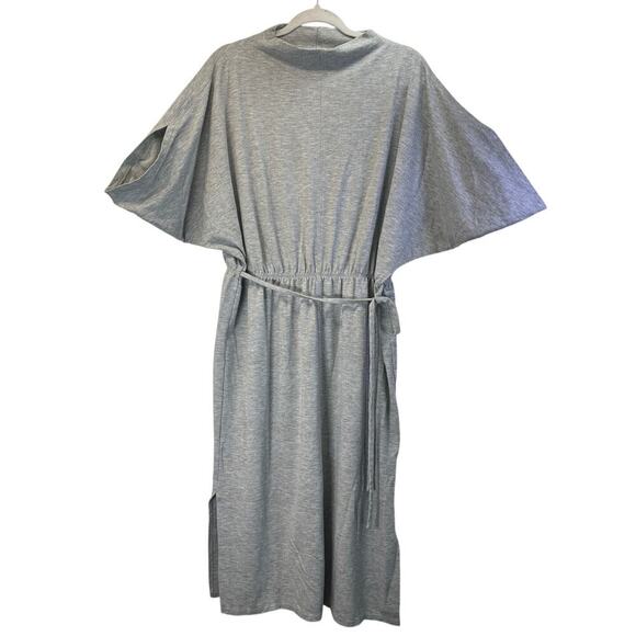 Prologue L Gray Batwing Mock Neck Long Side Slits Tie Waist Office Wear - Picture 1 of 8